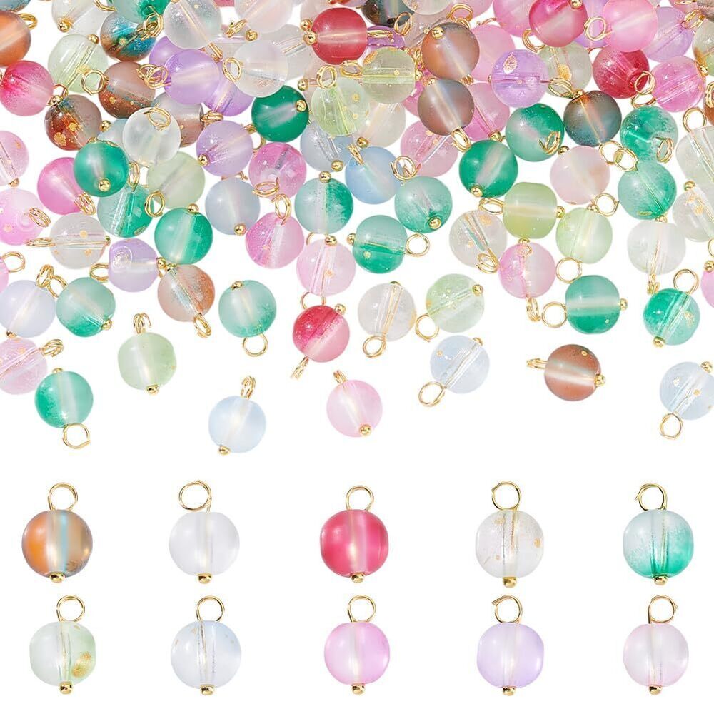2421 200Pcs Glass Pendants 10 Colors Round Connectors Colorful Charms